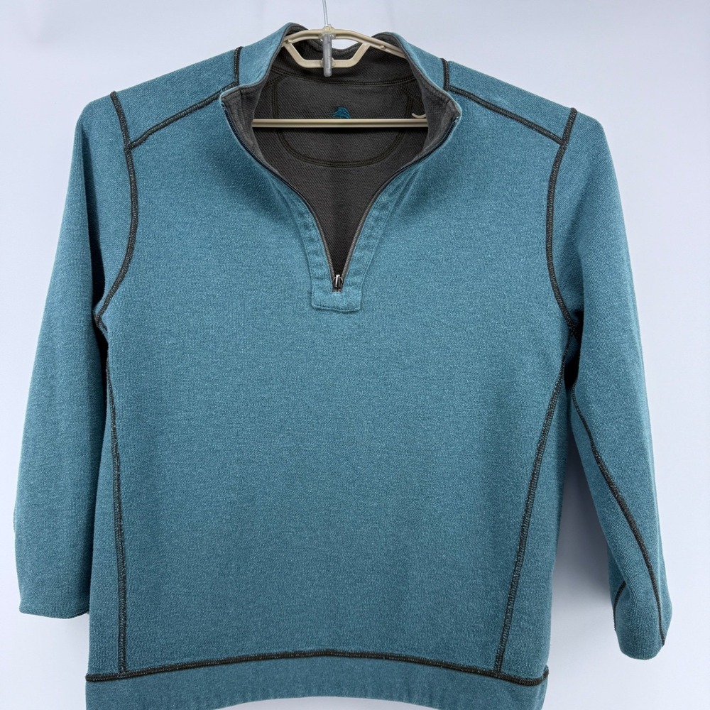 Tommy Bahama Sweatshirt Mens M Reversible Quarter Zip Pullover Gray Blue - Picture 4 of 9